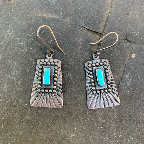 Vintage sterling turquoise earrings - Picture 2 of 3